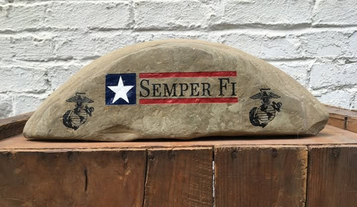 Marine Semper Fi with Marine Emblems - engraved rock