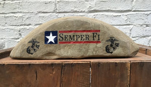 Marine Semper Fi with Marine Emblems - engraved rock
