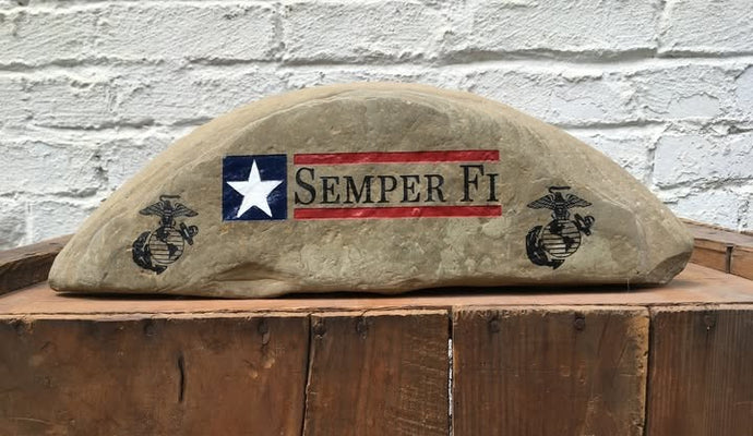 Marine Semper Fi with Marine Emblems - engraved rock