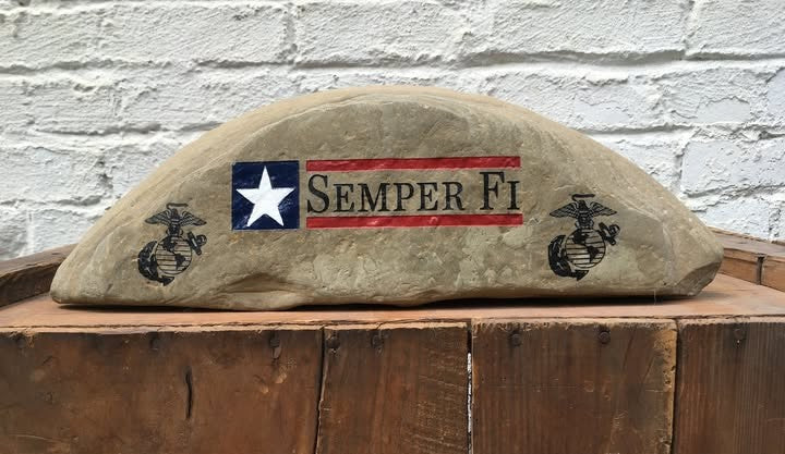 Marine Semper Fi with Marine Emblems - engraved rock