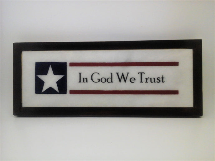 In God We Trust - Framed engraved marble piece.  Part of the patroitic Star and Stripes Collection.
