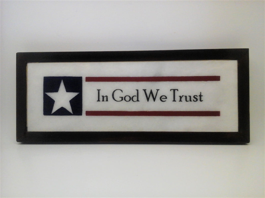 In God We Trust - Framed engraved marble piece.  Part of the patroitic Star and Stripes Collection.
