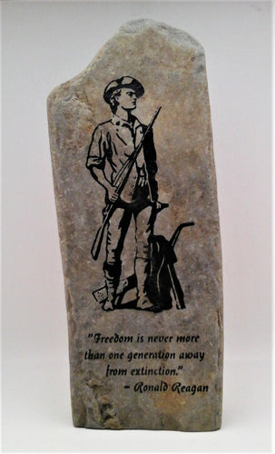 Minuteman Rock Engraved with Ronald Reagan Generational Freedom Quote