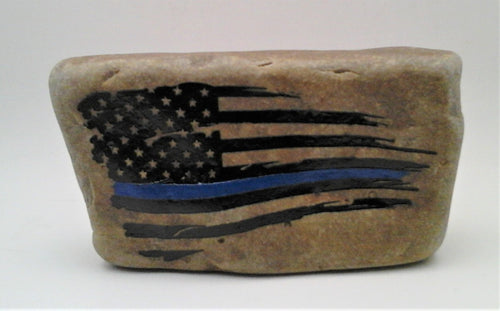 Thin Blue Line Flag Engraved Rock