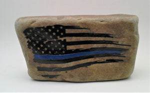 Thin Blue Line Engraved Rock