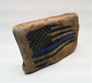 Thin Blue Line Engraved Rock