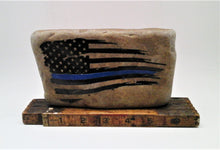 Load image into Gallery viewer, Thin Blue Line Flag Engraved Rock