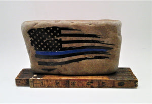 Thin Blue Line Flag Engraved Rock