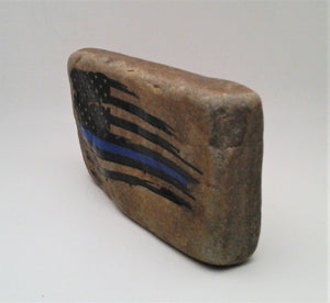 Thin Blue Line Flag Engraved Rock