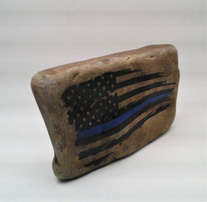 Thin Blue Line Flag Engraved Rock