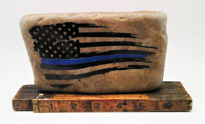 Thin Blue Line Engraved Rock